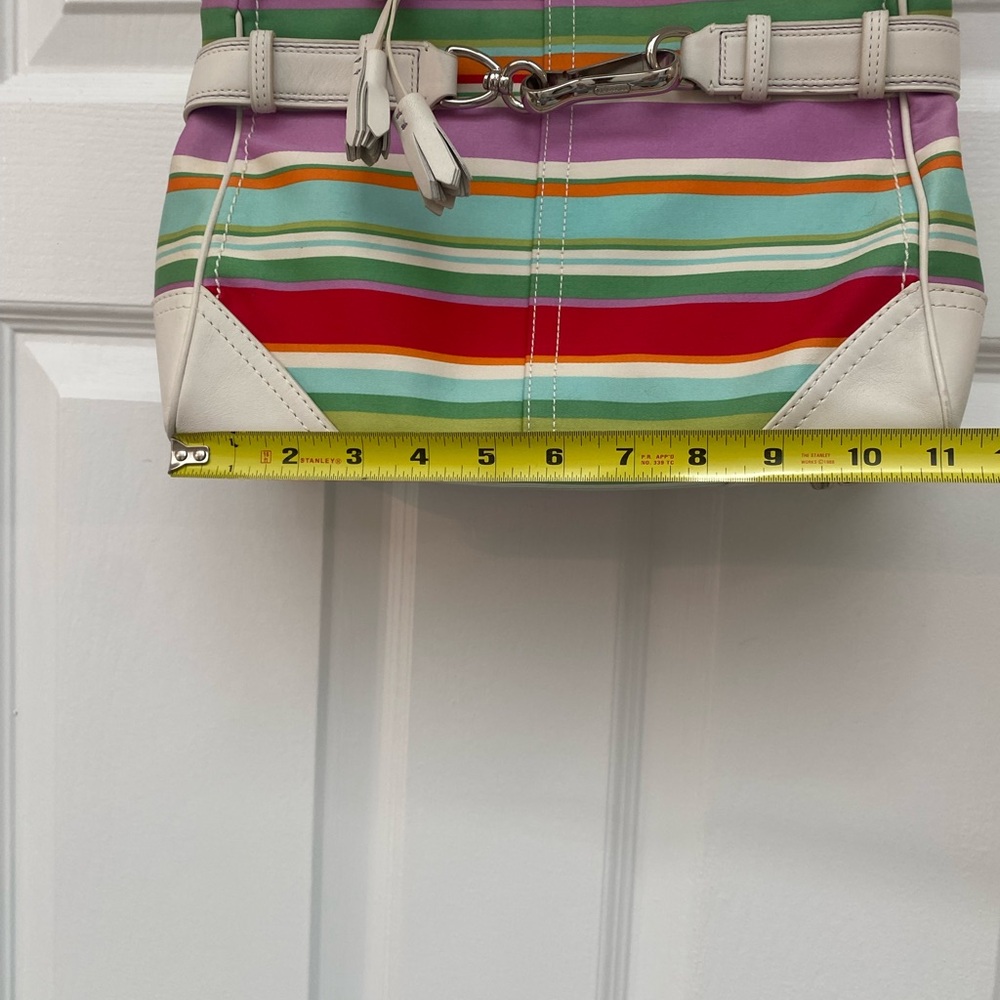 Coach RARE Vintage Hampton Multicolor Striped Bag w White Leather Details - Picture 8 of 15